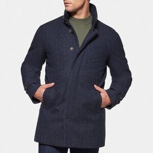 Norwegian Wool Down Filled Wool & Cashmere Herringbone Car Coat